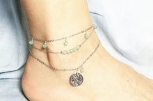 Load image into Gallery viewer, Green aventurine dangle anklet /Bar shape green aventurine anklet / Leaves emblem anklet
