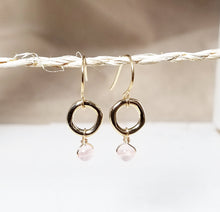 Load image into Gallery viewer, Rose quartz drop donut gold earring

