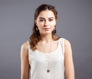 Coin shaped gem stone lariat necklace