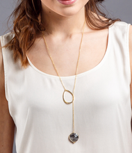 Load image into Gallery viewer, Coin shaped gem stone lariat necklace
