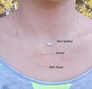 Arrow necklace/ Mini feather necklace / Mini bead necklace