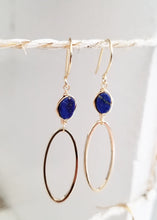 Load image into Gallery viewer, Lapis lazuli minimalist gold earring
