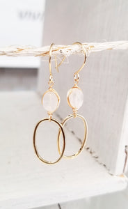 Moonstone gold oval dangle earring