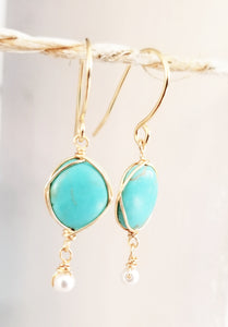 Turquoise dangle gold earring