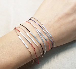 Silver bar Silk cord bracelets