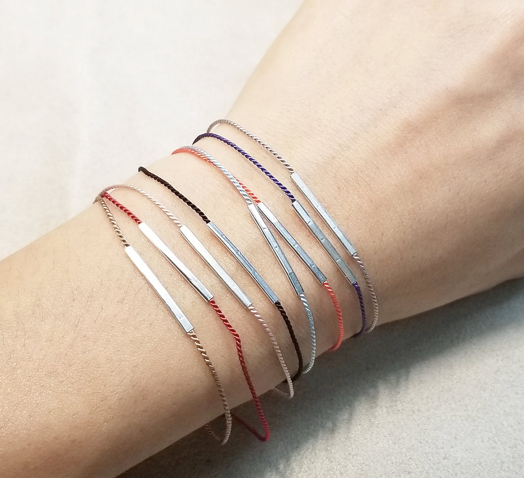 Silver bar Silk cord bracelets