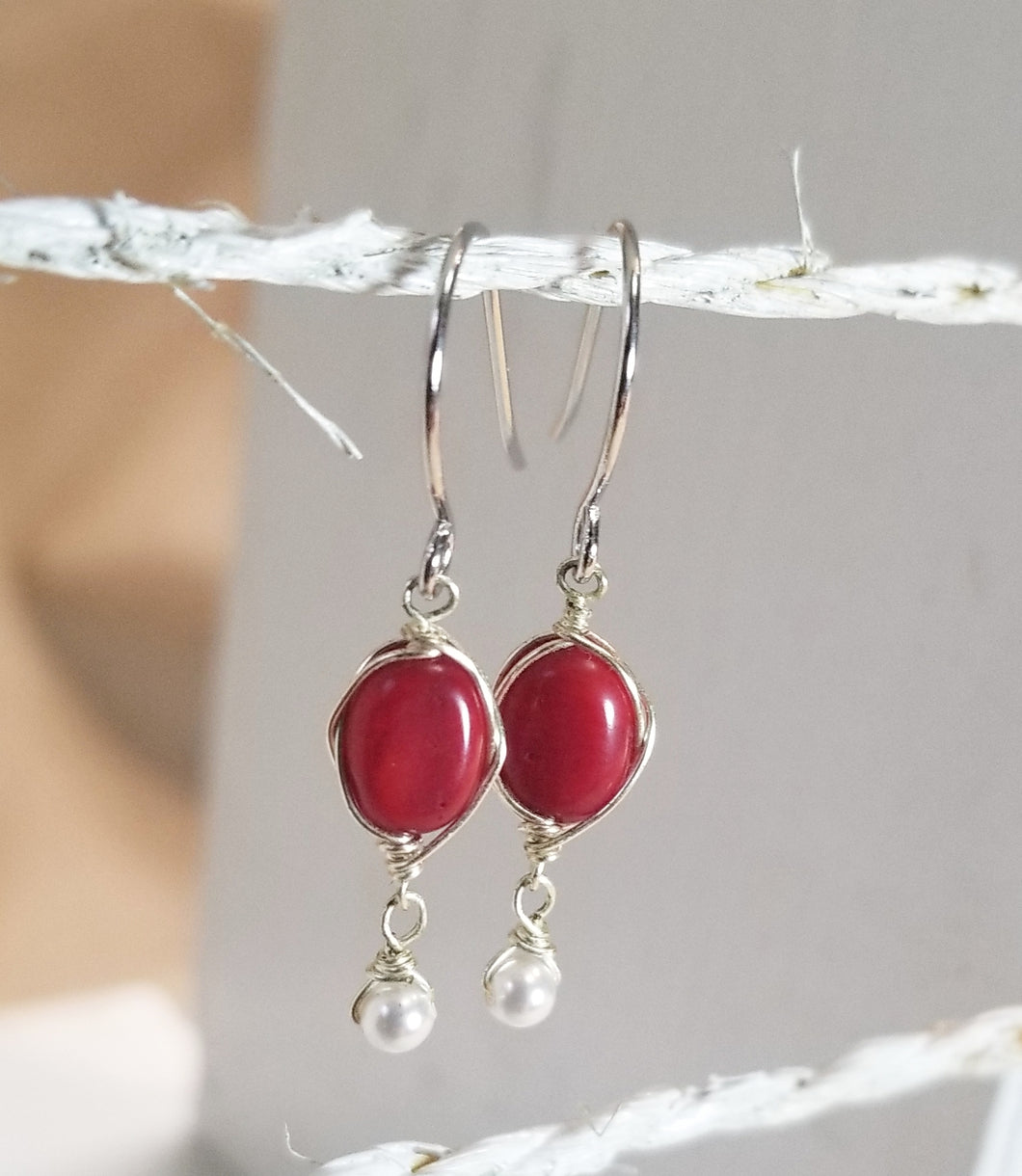 Red coral minimalist earring