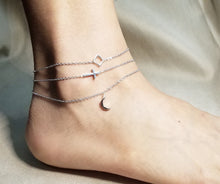 Load image into Gallery viewer, Mini square minimalist anklet / Crescent symbol anklet  / Cross anklet
