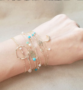 Evil Eye with turquoise bead bracelet / Moon with turquoise bead bracelet