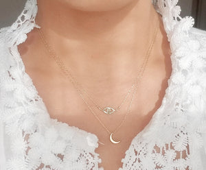 Moon necklace / Evil eye necklace / Minimalist mini bar necklace
