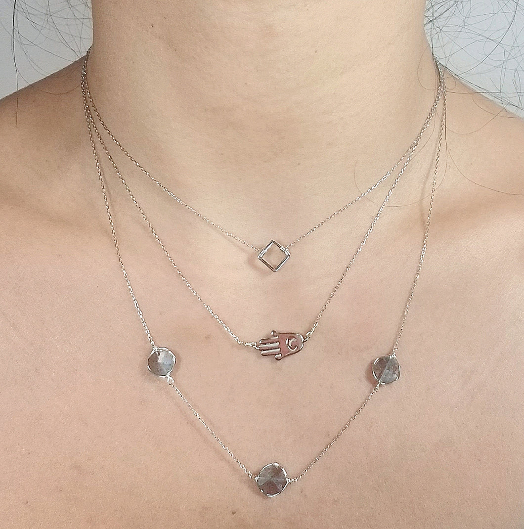 Labradorite station necklace /Hamsa necklace /Mini square necklace