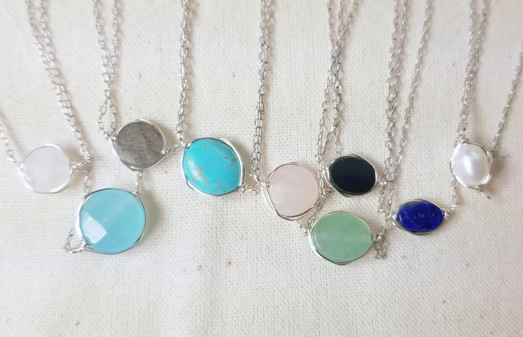 Color of gem stone minimalist necklace / Bar necklace