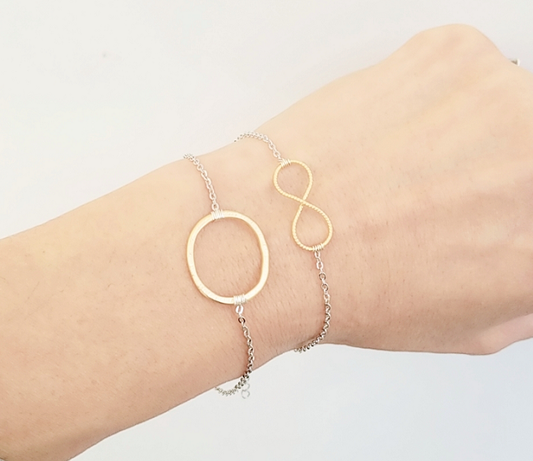Two tone Infinity bracelet / Two tone brushed oval bracelet