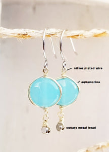 Aquamarine silver dangle earring