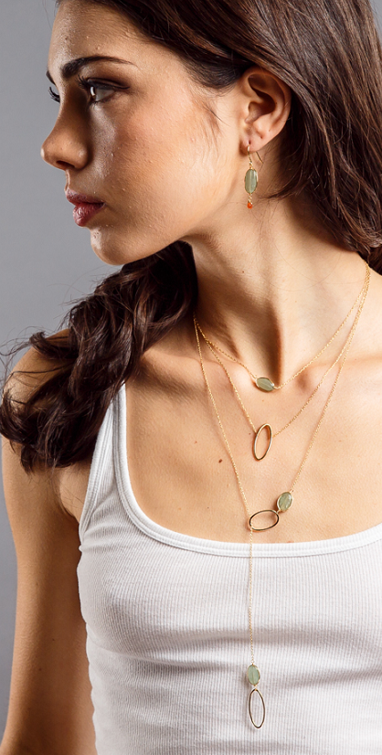 Green aventurine gem stone necklace/ Oval shape necklace/ Green aventurine long lariat