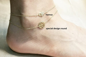 Hamsa gold anklet / Unique design round anklet