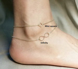 Infinity symbol gold anklets / Mini square minimalist anklet