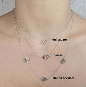 Labradorite station necklace /Hamsa necklace /Mini square necklace