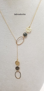 Amethyst gem stone lariat / Mini bead long necklace