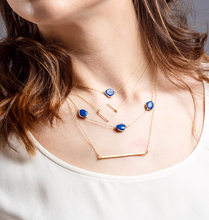 Load image into Gallery viewer, Lapis lazuli single stone necklace / Square necklace / 3 stone station necklace / Bar necklace
