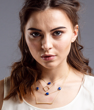 Load image into Gallery viewer, Lapis lazuli single stone necklace / Square necklace / 3 stone station necklace / Bar necklace

