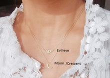 Load image into Gallery viewer, Moon necklace / Evil eye necklace / Minimalist mini bar necklace
