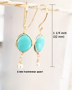 Turquoise dangle gold earring